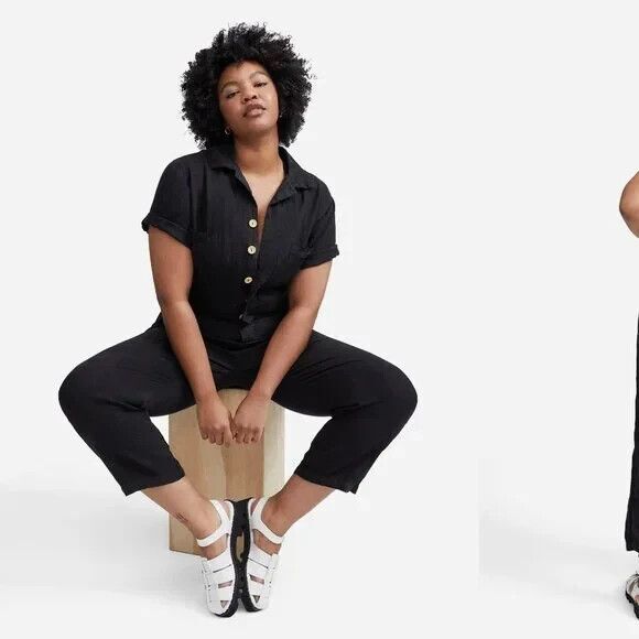 MATE THE LABEL WOMEN'S SHORT SLEEVE ORGANIC LINEN JUMPSUIT NWT $218 - Picture 3 of 12